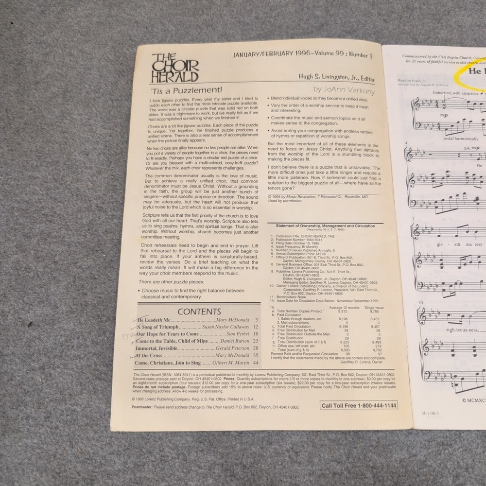 The Choir Herald January February 1996 Volume 99 Number 3 Choral Music Magazine - Picture 2 of 2